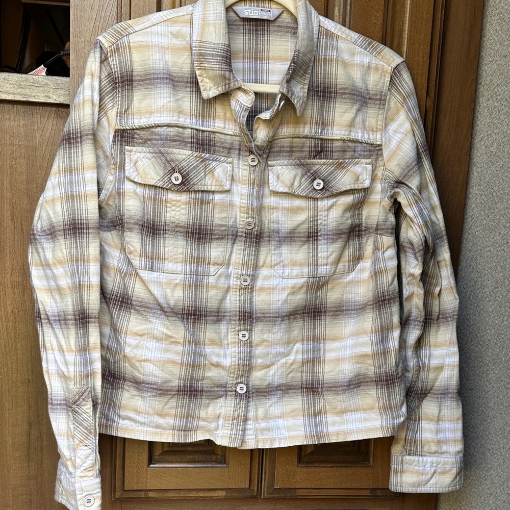 Stio Women's Flannel Medium weight in Cream and Brown, Size M